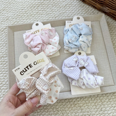 Set 2 scrunchies Kitty chấm bi