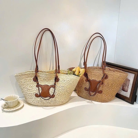 Túi cói chữ X quai da Sp587