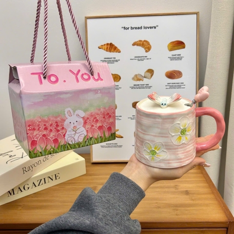 Ly cốc sứ hoa bướm 3D LA