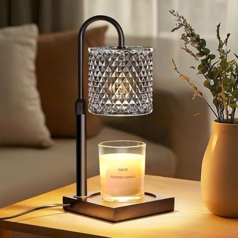 Đèn đốt nến thơm chụp thuỷ tinh caro