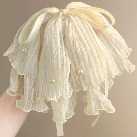 Kẹp 6 răng nơ lụa rủ đính ngọc