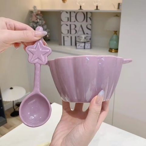 Set thố hoa kèm muỗng ngôi sao pastel