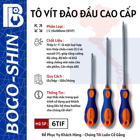 Tô Vít Đảo Đầu Cao Cấp (S) 6x100mm,6x150mm,6x200mm Bogo-Shin