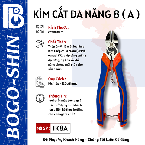 Kìm Cắt Đa Năng (A) 8"/180mm Bogo-Shin