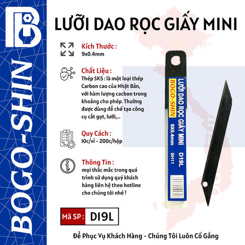 Lưỡi Dao Rọc Giấy Mini 9x0.4mm Bogo-Shin