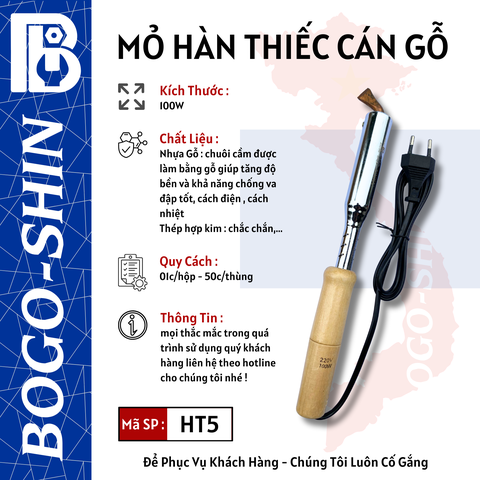 Mỏ Hàn Thiếc Cán Gỗ 100W Bogo-Shin