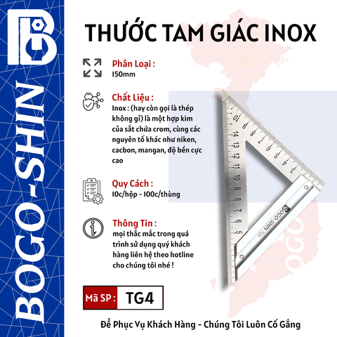 Thước Tam Giác Inox 150mm & 200mm Bogo-Shin