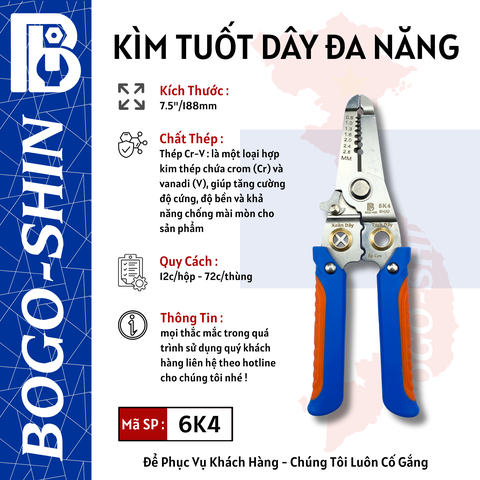 Kìm Cắt Tuốt Đa Năng 7.5"/188mm Bogo-Shin