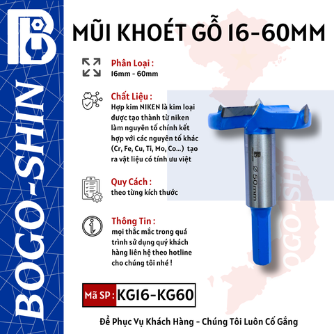Mũi Khoét Gỗ 16mm - 60mm BOGO-SHIN
