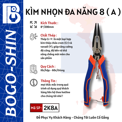 Kìm Nhọn Đa Năng Bogo-Shin (A) 8x200mm