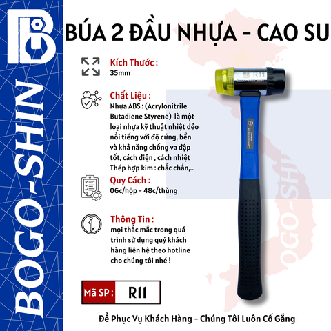 Búa Hai Đầu (Nhựa - Cao Su) 35mm Bogo-Shin