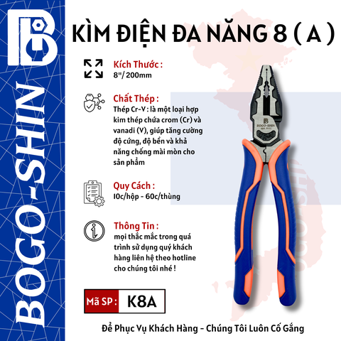 Kìm Điện Đa Năng (A) 8"/200mm Bogo-Shin