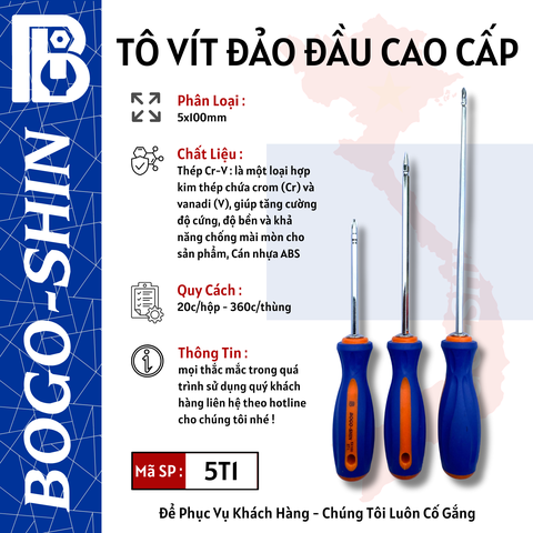 Tô Vít Đảo Đầu Cao Cấp 5x100mm, 5x150mm, 5x200mm Bogo-Shin