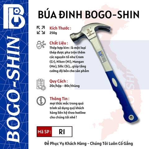 Búa Đinh 0.25kg, 0.5kg, 0.75kg Bogo-Shin