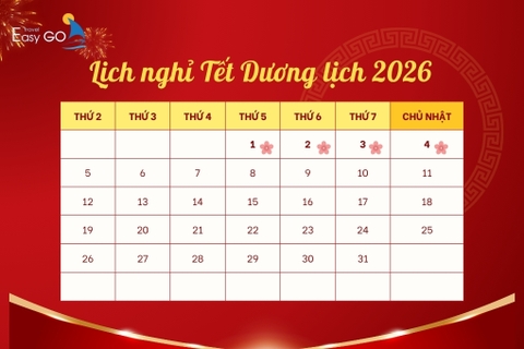 Cập nhật lịch nghỉ Tết Dương lịch 2026 đầy đủ nhất