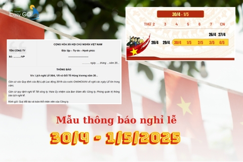 Mẫu Thông Báo Nghỉ Lễ 30/4 - 1/5 Thông Dụng Nhất Nên Dùng
