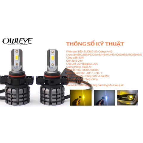 Đèn led sương mù ô tô đổi màu trắng vàng Owleye A412