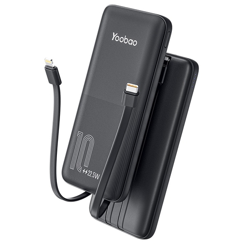 Sạc dự phòng Yoobao sạc nhanh LC1 Built-in Cable PD3.0/QC3.0/SCP Quick Charge Power Bank 10000mAh, Type-C and Lightning Cable