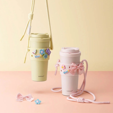 Combo Ly giữ nhiệt & Quai đeo silicone LocknLock Energetic 550ml - 2 Màu (Vàng, Hồng Nhạt) - LHC3249S01