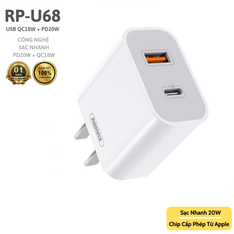 REMAX Surie Series 20W PD+QC Fast Charger RP-U68
