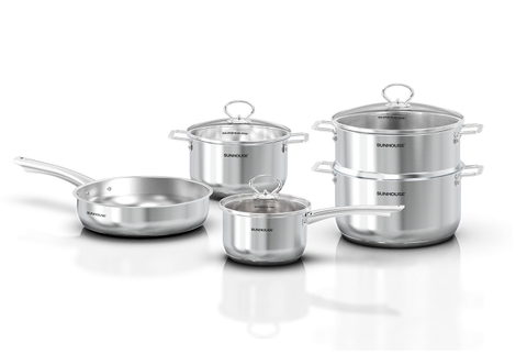 Bộ nồi chảo inox nắp kính Sunhouse SHG991