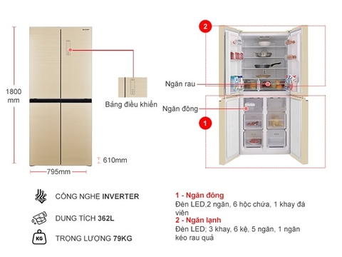 Tủ lạnh Sharp Inverter 362 lít SJ-FX420VG-CH
