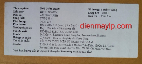 Nồi cơm điện Sharp 10 lít KSH-D1010V