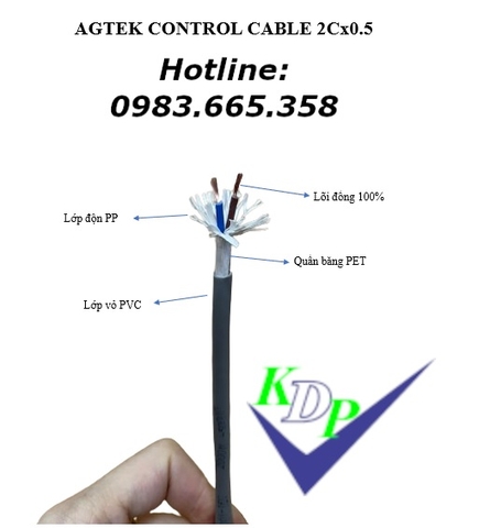 Không lưới 2X1.0 - Dây cáp điều khiển không lưới RVV 2x1.0 AGTEK