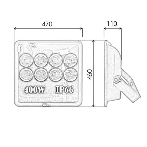 Đèn pha tròn vuông LED ngoài trời 400W - IP66 (8*50w)