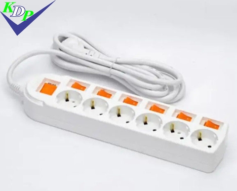 Ổ cắm Hàn Quốc 6 lỗ liền dây 7 công tắc 16A 250v