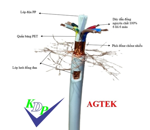 Có lưới 6x0.75 - Dây cáp điều khiển có lưới chống nhiễu RVVP 6x0.75 AGTEK