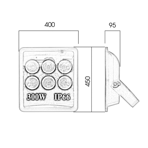 Đèn pha tròn vuông LED ngoài trời 300W - IP66 (6*50w)