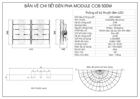 Đèn pha module COB Oem Philips - 500W (10*50w)