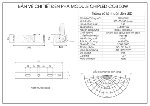 Đèn pha module COB Oem Philips - 50W (1*50w)