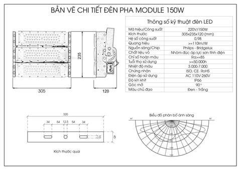 Đèn pha module SMD Oem Philips - 150W (3*50w)