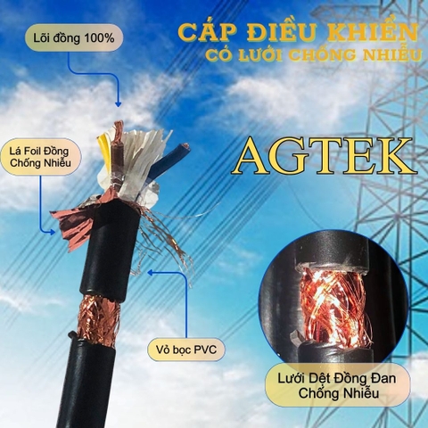 Dây cáp điều khiển có lưới chống nhiễu ZR-PVC 5x1.5 AGTEK