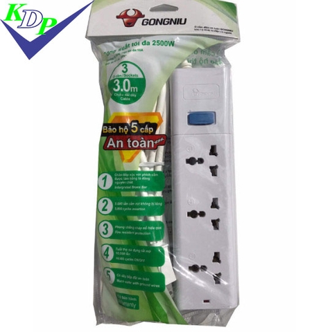 Ổ cắm 3 đa năng 1 công tắc dài 3m S1030 Gongniu