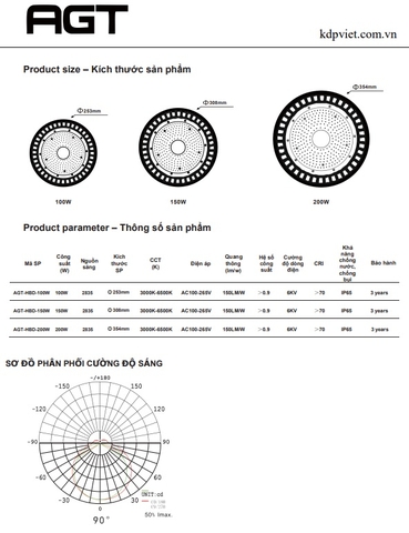 Đèn Led High Bay Light - AGT UFO HBD- 150W