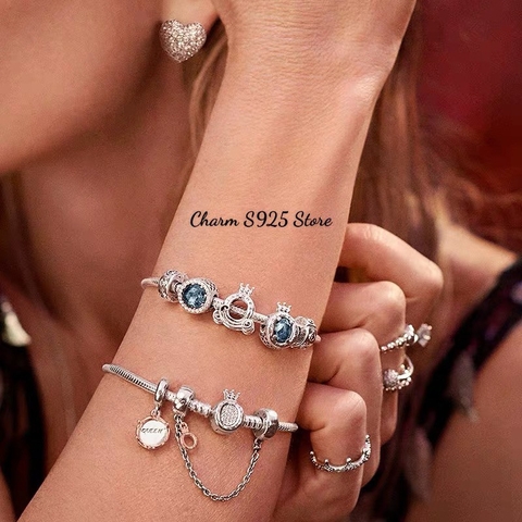 Vòng charm pan mềm vương miện đính đá bạc s925