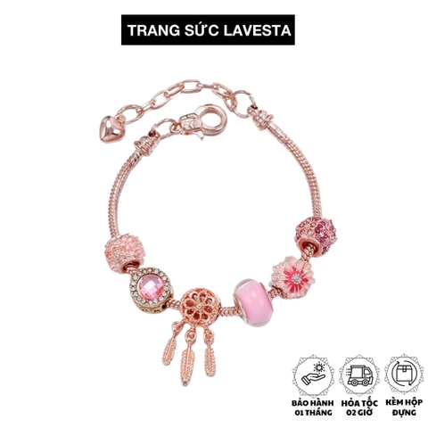 Vòng tay nữ full charm đính đá pha lê hồng nữ tính Lavesta