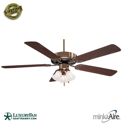 Quạt trần 5 cánh Minka Contractor động cơ AC 90W sải cánh 132cm màu đồng vàng có đèn  (Bảo hành phụ kiện (bộ tay khiển, cánh, bản led) 12 tháng, bảo hành động cơ 5 năm)