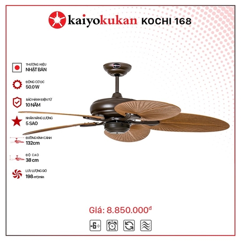 Quạt trần Nhật 5 cánh nhựa ABS Kaiyokukan kochi 168 bản không đèn (BH24T)
