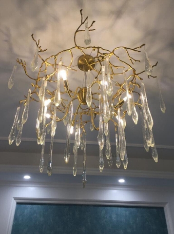 Đèn chùm serip đồng đúc pha lê giọt nước