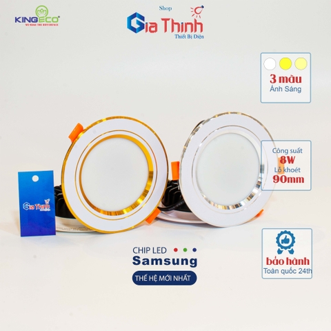 Âm trần 8W KingEco mặt phẳng viền vàng lỗ khoét 90mm (BH24T)