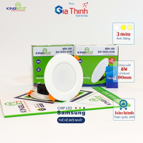Âm trần 8W KingEco mặt trắng lỗ khoét 90mm (BH24T)