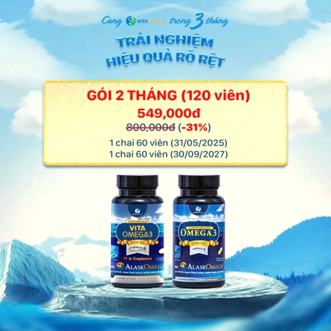 NHẬP MÃ GIẢM GIÁ để mua Gói Trải Nghiệm 2 tháng - Combo 2 chai VitaOmega3 chai 60 viên
