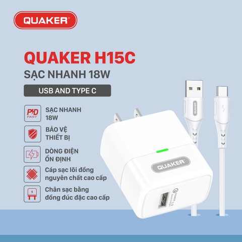 BỘ SẠC NHANH QC 3.0 - 18W QUAKER H15C