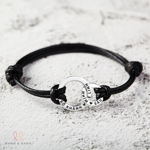 Dây Tay Da Charm Bạc Gắn Kết Khắc Tên Cho Nam