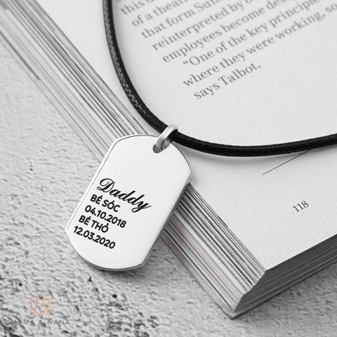 Dây Da Mặt Bạc Dog Tag Khắc Tên Gia Đình Cho Chồng - Daddy's Love