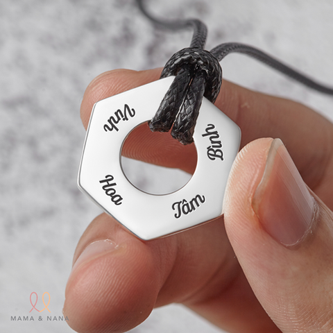 Dây Cổ Da Charm Lục Giác Bạc Khắc Tên Con Cho Nam - Daddy's Love